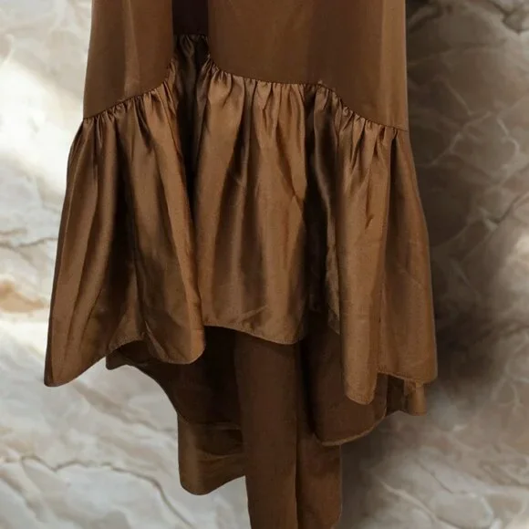 ✨ Padova Bronze Satin Ruffle-Hem Slip Dress – Elegant Midi Style - Picture 3 of 8